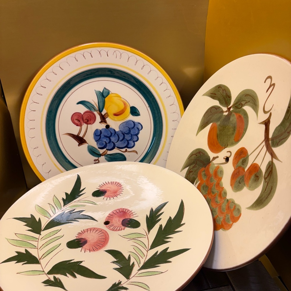 Vintage Set Of 3 Stangle 10” Tidbit Trays Fruit Dandelion Patterns